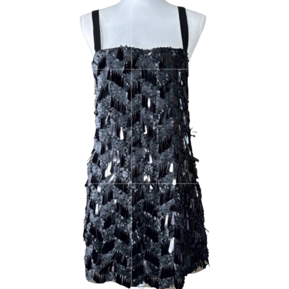 ZARA Black Sequin Bead Pallete Mini Dress, Satin Straps, Size M. - Picture 5 of 11